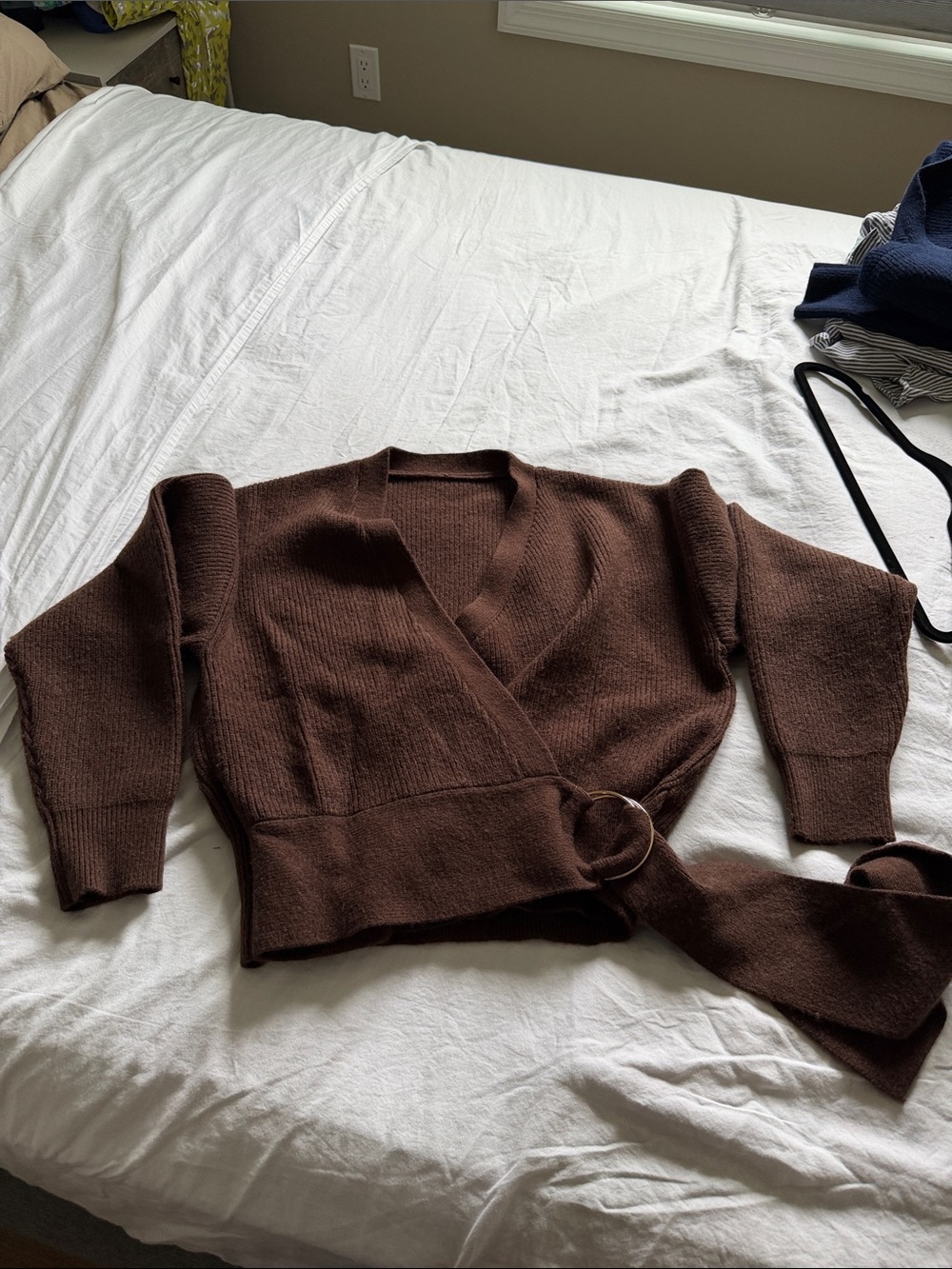 Commense Dark Brown Wrap Cardigan with Waist Tie